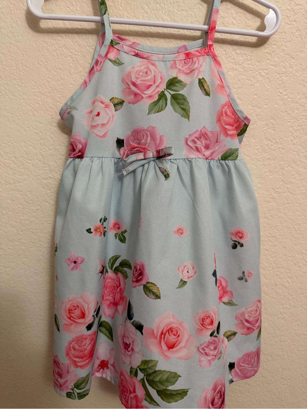 H&M Light Blue Halter Dress with Pink Rose Print